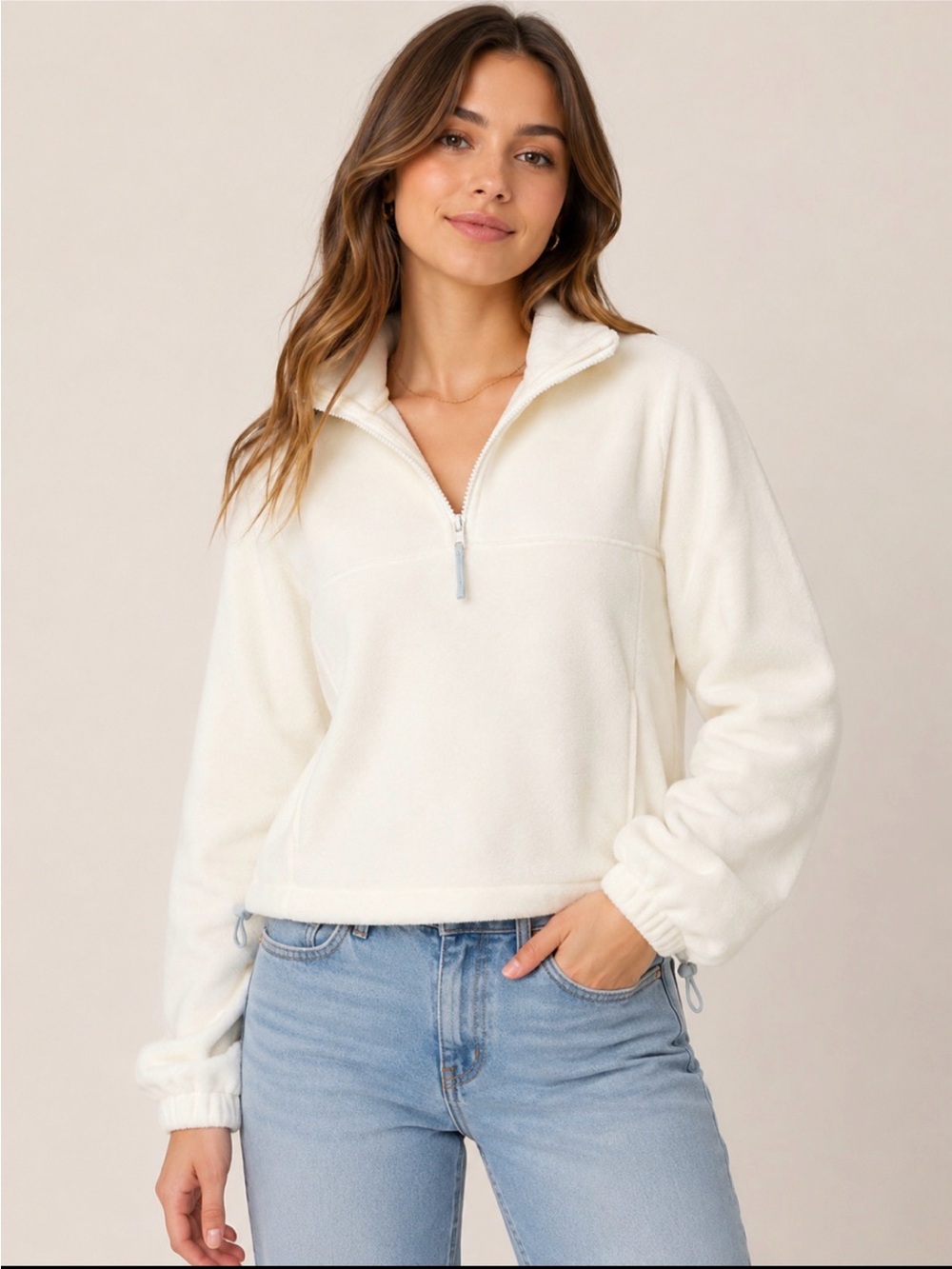 SO Women's Cream Half-Zip Fleece Pullover Size Small